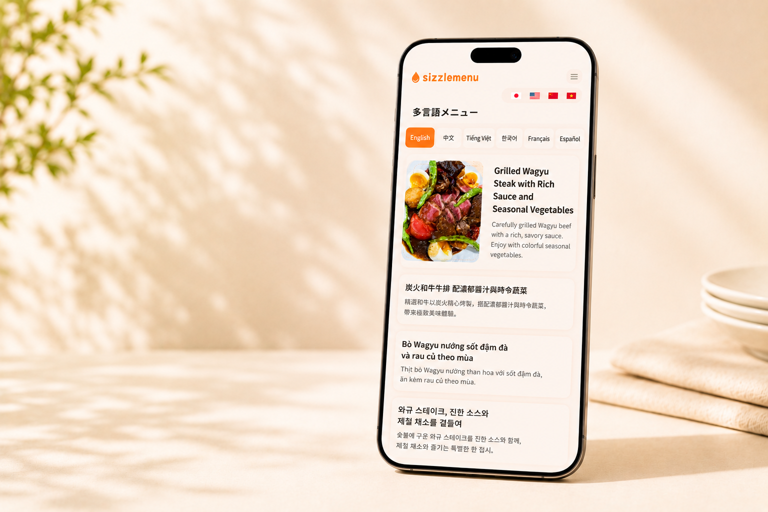 多言語メニュー表示画面